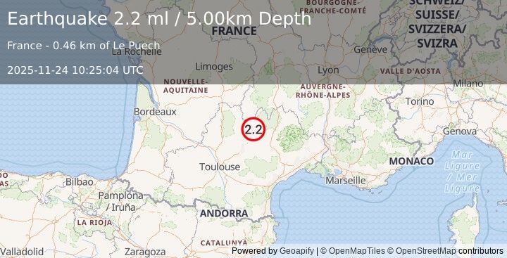 Earthquake FRANCE (2.2 ml) (2025-11-24 10:25:04 UTC)