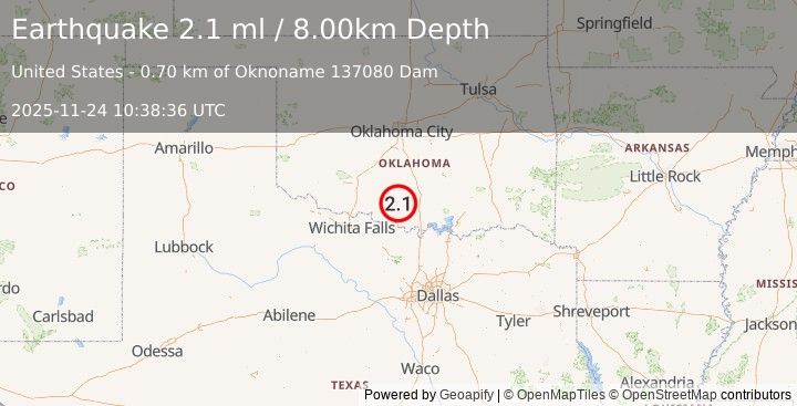 Earthquake OKLAHOMA (2.1 ml) (2025-11-24 10:38:36 UTC)