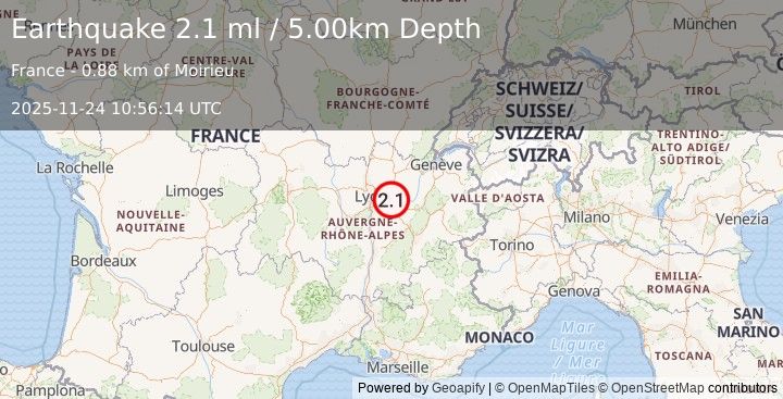 Earthquake FRANCE (2.1 ml) (2025-11-24 10:56:14 UTC)