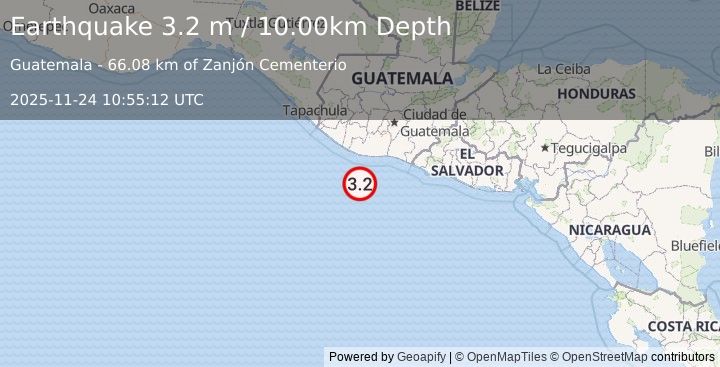 Earthquake OFFSHORE GUATEMALA (3.2 m) (2025-11-24 10:55:12 UTC)