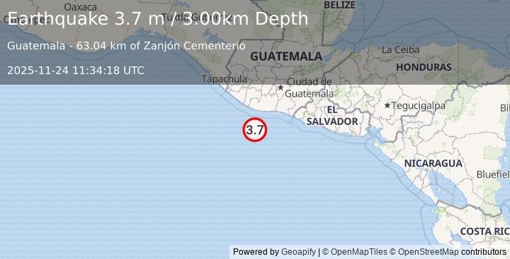 Earthquake OFFSHORE GUATEMALA (3.7 m) (2025-11-24 11:34:18 UTC)