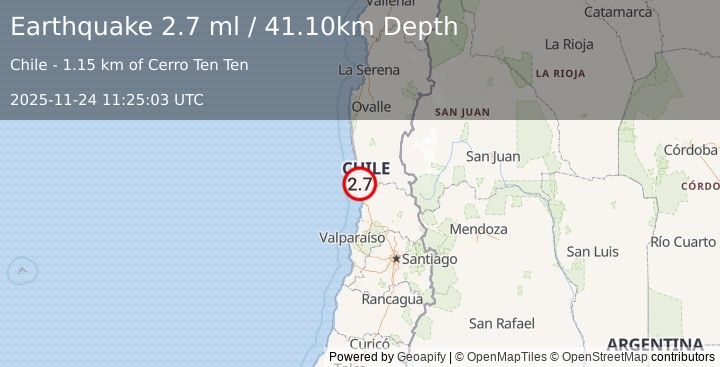 Earthquake COQUIMBO, CHILE (2.7 ml) (2025-11-24 11:25:03 UTC)