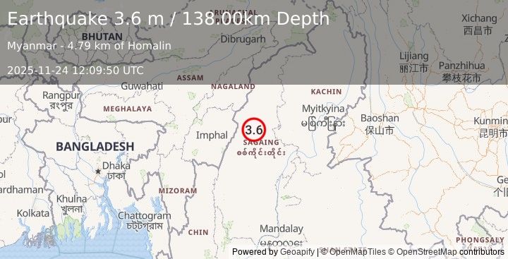 Earthquake MYANMAR (3.8 m) (2025-11-24 12:09:51 UTC)