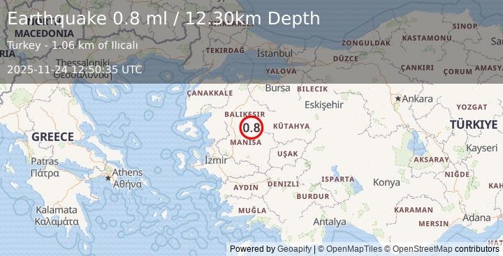 Earthquake WESTERN TURKEY (0.8 ml) (2025-11-24 12:50:35 UTC)