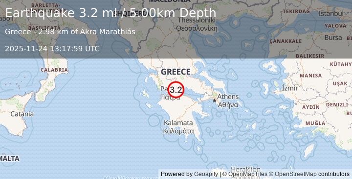 Earthquake GREECE (3.2 ml) (2025-11-24 13:17:59 UTC)