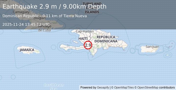 Earthquake DOMINICAN REPUBLIC (2.9 m) (2025-11-24 13:45:12 UTC)