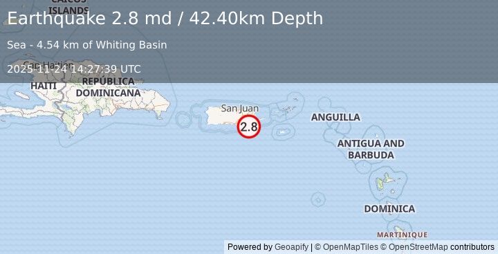 Earthquake PUERTO RICO REGION (2.8 md) (2025-11-24 14:27:39 UTC)
