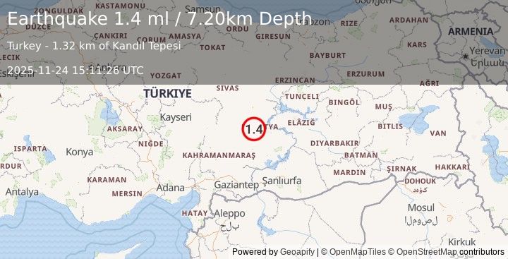 Earthquake CENTRAL TURKEY (1.4 ml) (2025-11-24 15:11:26 UTC)