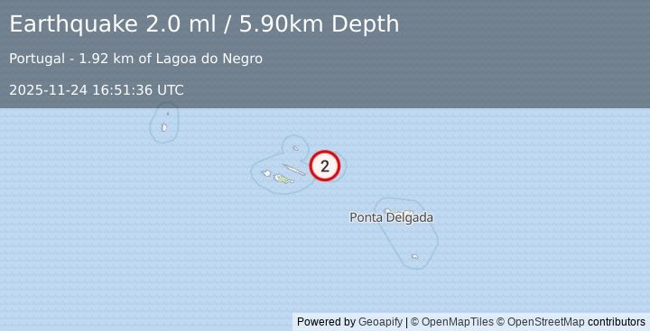 Earthquake AZORES ISLANDS, PORTUGAL (2.0 ml) (2025-11-24 16:51:36 UTC)