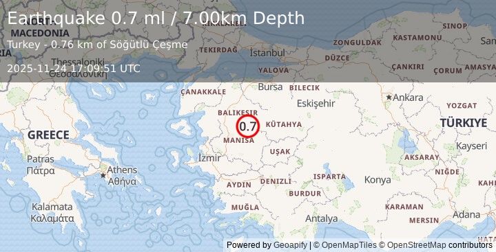 Earthquake WESTERN TURKEY (0.7 ml) (2025-11-24 17:09:51 UTC)