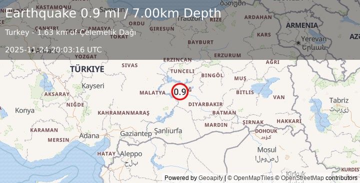 Earthquake EASTERN TURKEY (0.9 ml) (2025-11-24 20:03:16 UTC)