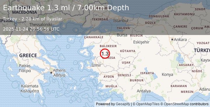 Earthquake WESTERN TURKEY (1.3 ml) (2025-11-24 20:56:56 UTC)