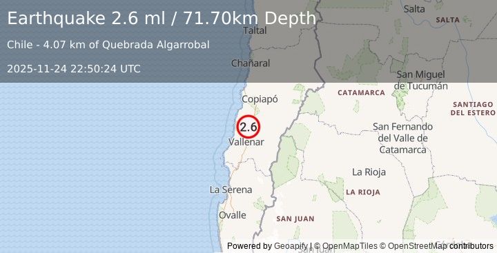 Earthquake ATACAMA, CHILE (2.6 ml) (2025-11-24 22:50:24 UTC)