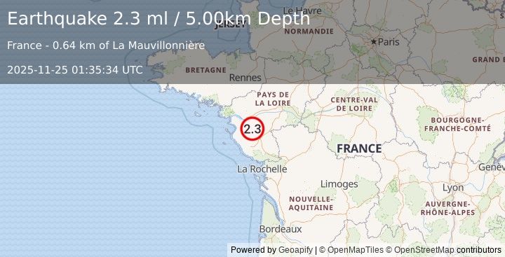 Earthquake FRANCE (2.3 ml) (2025-11-25 01:35:34 UTC)