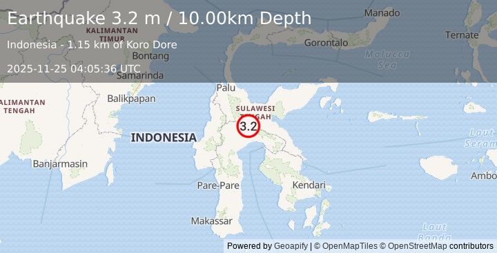 Earthquake SULAWESI, INDONESIA (3.2 m) (2025-11-25 04:05:36 UTC)