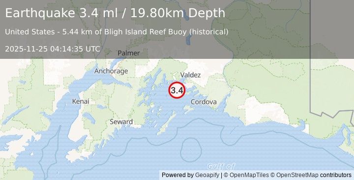 Earthquake SOUTHERN ALASKA (3.4 ml) (2025-11-25 04:14:35 UTC)