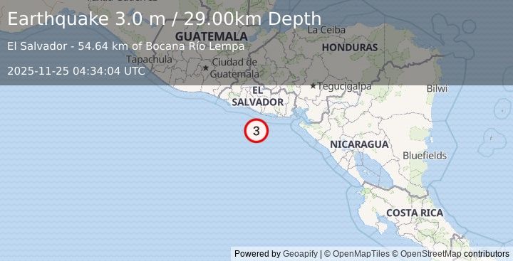 Earthquake OFFSHORE EL SALVADOR (3.0 m) (2025-11-25 04:34:04 UTC)