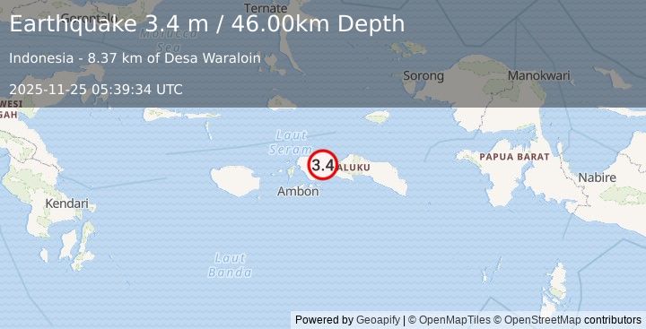 Earthquake SERAM, INDONESIA (3.4 m) (2025-11-25 05:39:34 UTC)