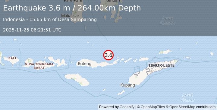 Earthquake FLORES REGION, INDONESIA (3.6 m) (2025-11-25 06:21:51 UTC)