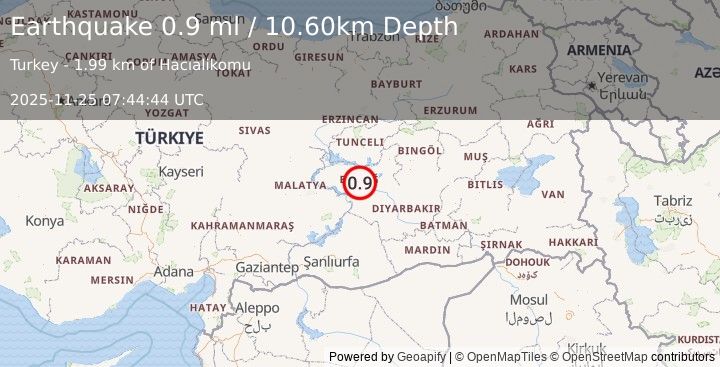 Earthquake EASTERN TURKEY (0.9 ml) (2025-11-25 07:44:44 UTC)
