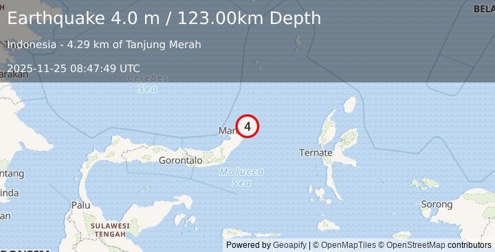 Earthquake MOLUCCA SEA (4.0 m) (2025-11-25 08:47:49 UTC)