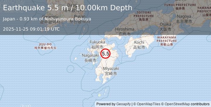 Earthquake KYUSHU, JAPAN (5.4 mw) (2025-11-25 09:01:18 UTC)