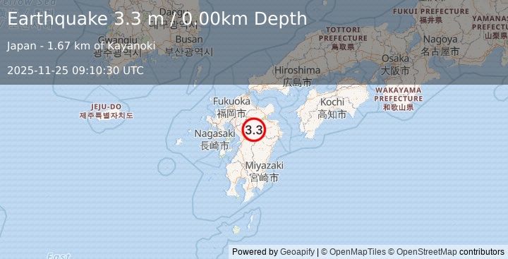 Earthquake KYUSHU, JAPAN (3.3 m) (2025-11-25 09:10:30 UTC)