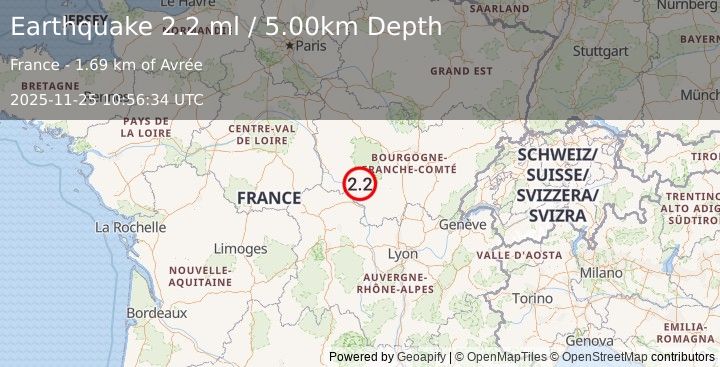 Earthquake FRANCE (2.2 ml) (2025-11-25 10:56:34 UTC)