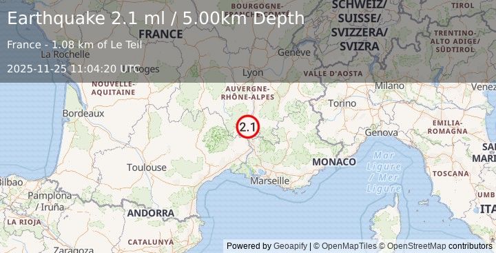 Earthquake FRANCE (2.1 ml) (2025-11-25 11:04:20 UTC)
