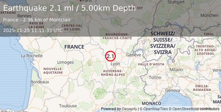 Earthquake FRANCE (2.1 ml) (2025-11-25 11:11:33 UTC)