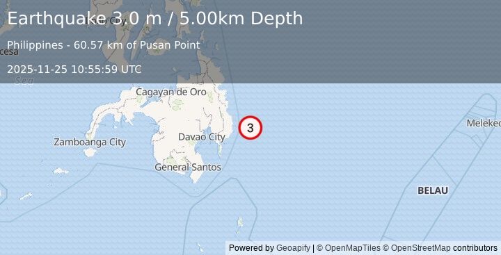 Earthquake PHILIPPINE ISLANDS REGION (3.0 m) (2025-11-25 10:55:59 UTC)