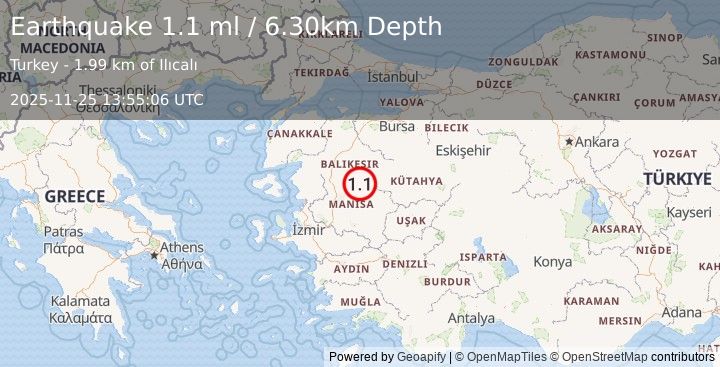 Earthquake WESTERN TURKEY (1.1 ml) (2025-11-25 13:55:06 UTC)