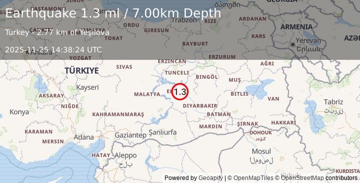 Earthquake EASTERN TURKEY (1.3 ml) (2025-11-25 14:38:24 UTC)