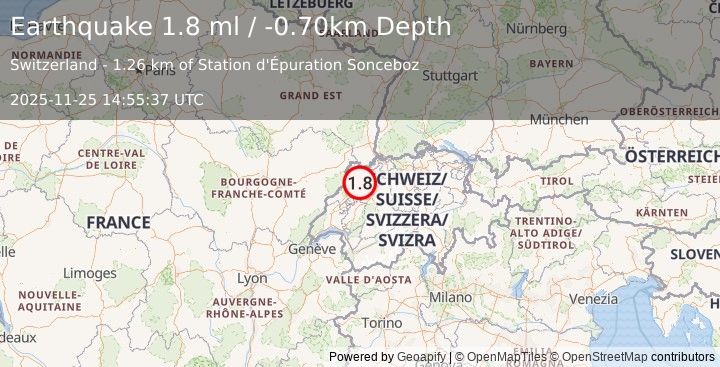 Earthquake SWITZERLAND (1.8 ml) (2025-11-25 14:55:37 UTC)