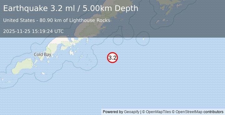 Earthquake ALASKA PENINSULA (3.2 ml) (2025-11-25 15:19:24 UTC)