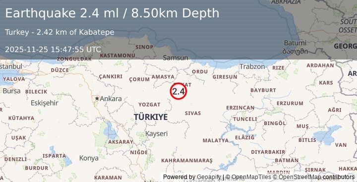 Earthquake CENTRAL TURKEY (2.4 ml) (2025-11-25 15:48:08 UTC)