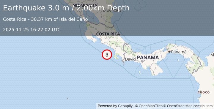 Earthquake OFF COAST OF COSTA RICA (3.0 m) (2025-11-25 16:22:02 UTC)