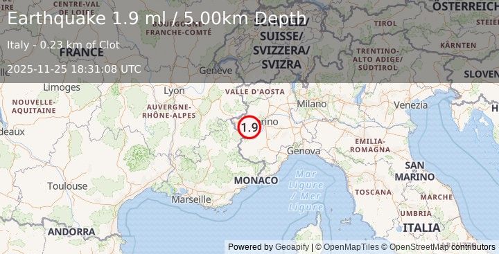Earthquake NORTHERN ITALY (1.9 ml) (2025-11-25 18:31:07 UTC)
