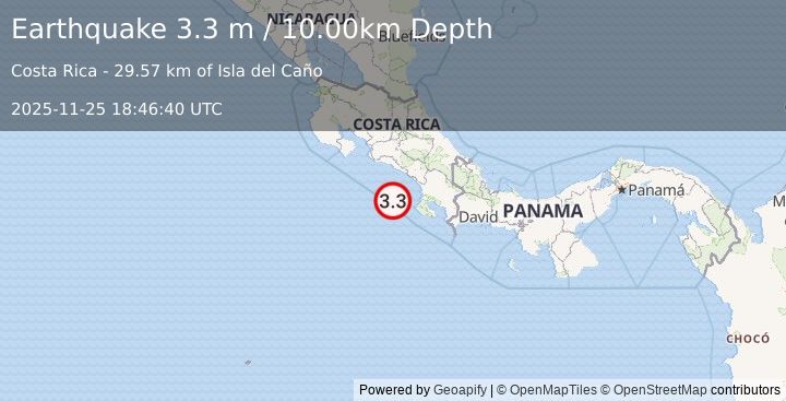 Earthquake OFF COAST OF COSTA RICA (3.3 m) (2025-11-25 18:46:40 UTC)