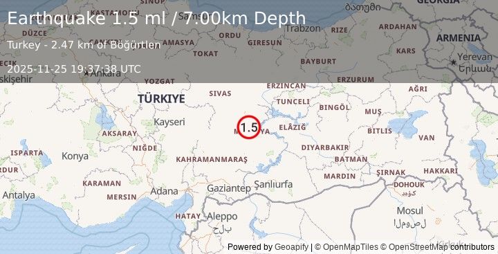 Earthquake EASTERN TURKEY (1.5 ml) (2025-11-25 19:37:39 UTC)