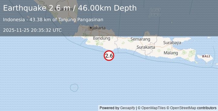 Earthquake JAVA, INDONESIA (2.6 m) (2025-11-25 20:35:32 UTC)
