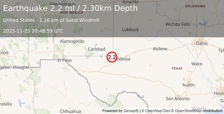 Earthquake WESTERN TEXAS (2.2 ml) (2025-11-25 20:48:59 UTC)