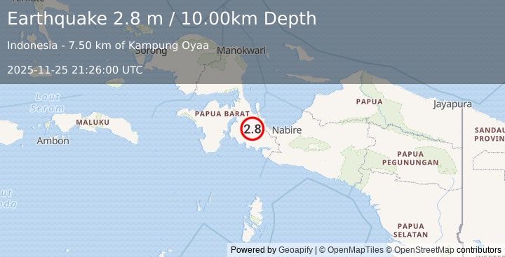 Earthquake PAPUA, INDONESIA (2.8 m) (2025-11-25 21:26:00 UTC)