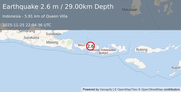 Earthquake BALI REGION, INDONESIA (2.6 m) (2025-11-25 22:04:36 UTC)