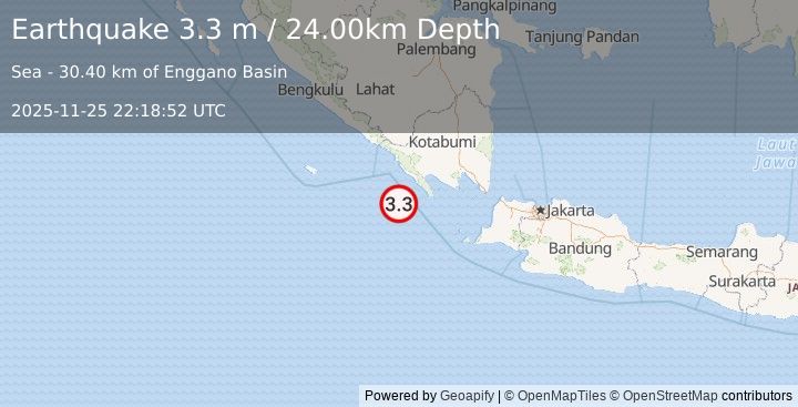 Earthquake SUNDA STRAIT, INDONESIA (3.3 m) (2025-11-25 22:18:52 UTC)