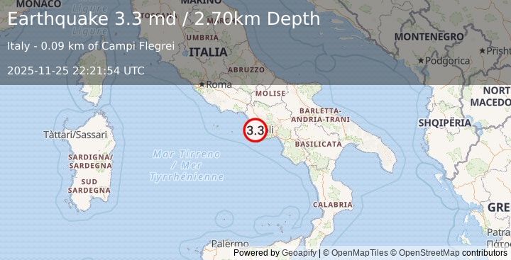 Earthquake SOUTHERN ITALY (3.3 md) (2025-11-25 22:21:54 UTC)