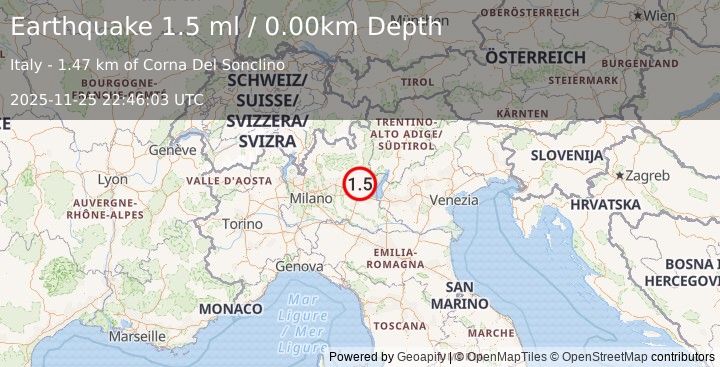 Earthquake NORTHERN ITALY (1.5 ml) (2025-11-25 22:46:03 UTC)