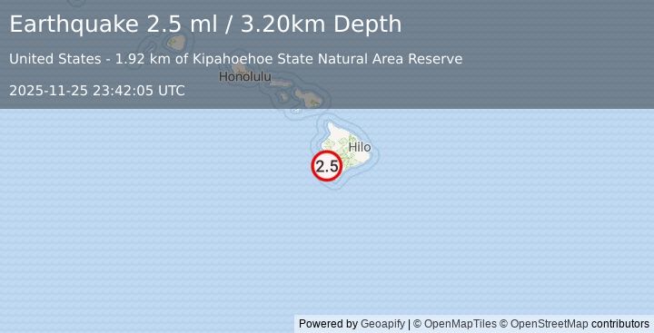 Earthquake ISLAND OF HAWAII, HAWAII (2.5 ml) (2025-11-25 23:42:05 UTC)