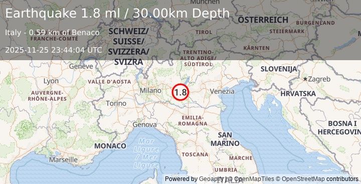 Earthquake NORTHERN ITALY (1.8 ml) (2025-11-25 23:44:04 UTC)