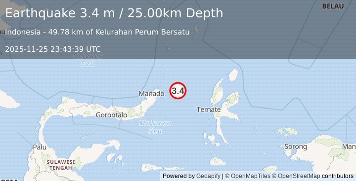 Earthquake MOLUCCA SEA (3.4 m) (2025-11-25 23:43:39 UTC)